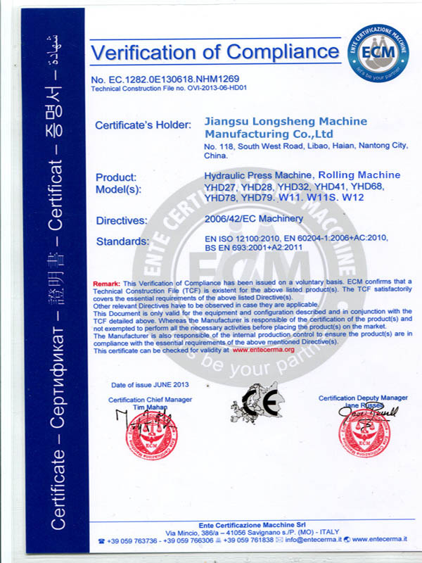 CE CERTIFICATION of press brake rolling machine